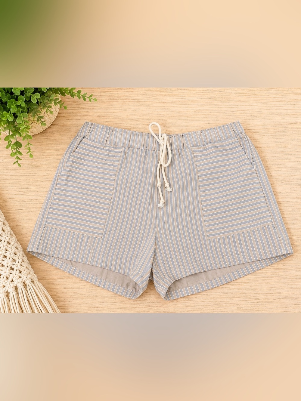 Amazon Light Blue and White Striped Elastic Waist Shorts